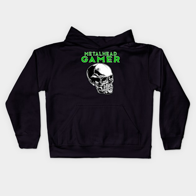 Metalhead Gamer Full Skull Green Kids Hoodie by Shawnsonart